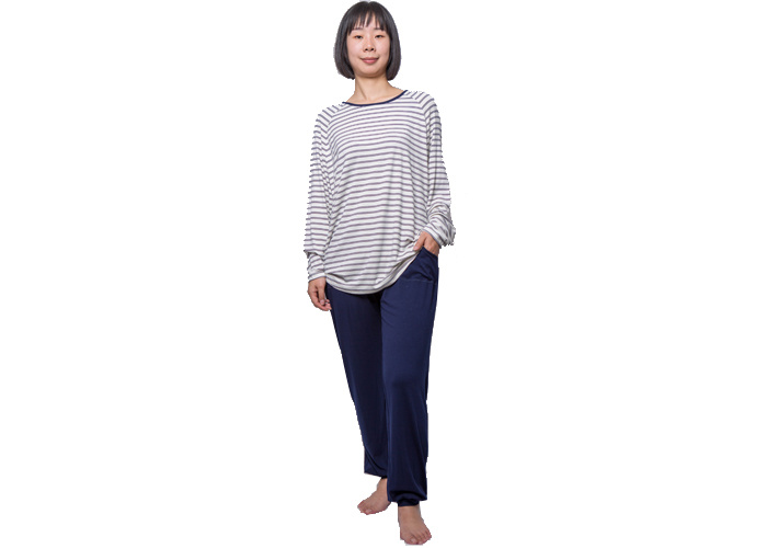 OEM Service Ladies Woman Yarn Dye Stripped Pajamas 95% Viscose 5% Elastane